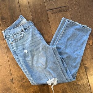 Women’s Boyfriend Loose Distressed Light Blue Jeans mid Rise Size 12 Tall